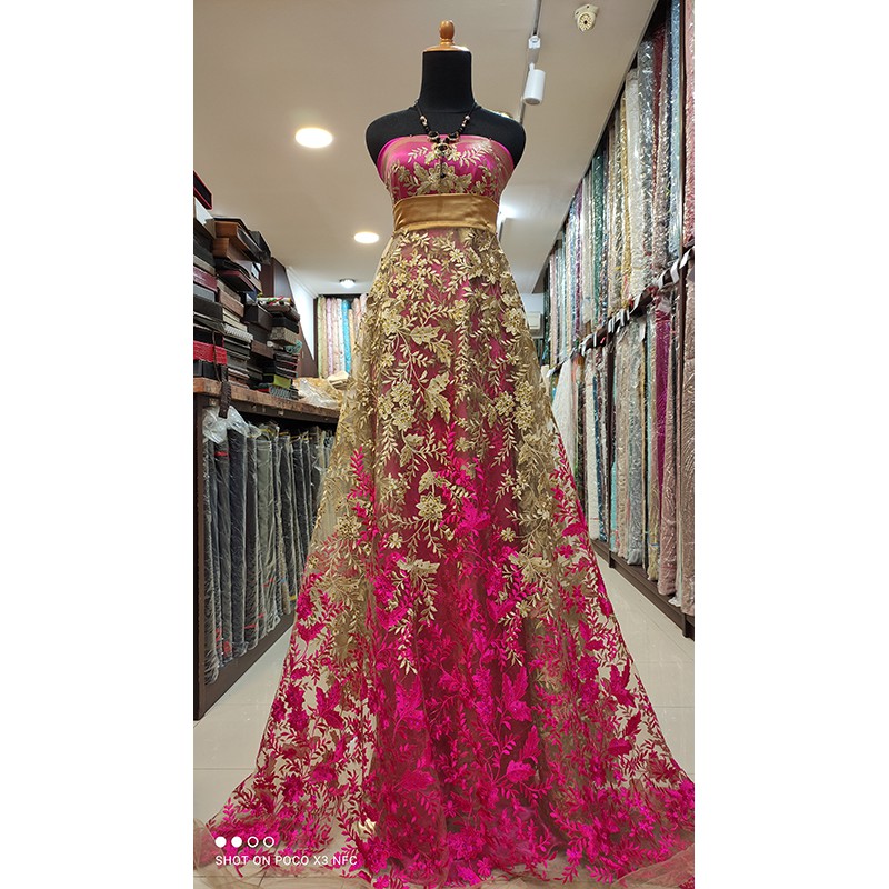 Kain Tile Brokat Lace Two Tone Bridal GOLD MAGENTA