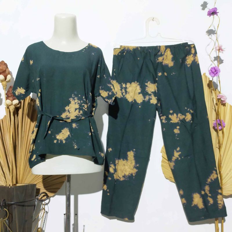 PREMIUM BAJU TIDUR PIYAMA PAJAMAS ONE SET RAYON VISCOSE TIE DYE MOTIF-Teddy 14