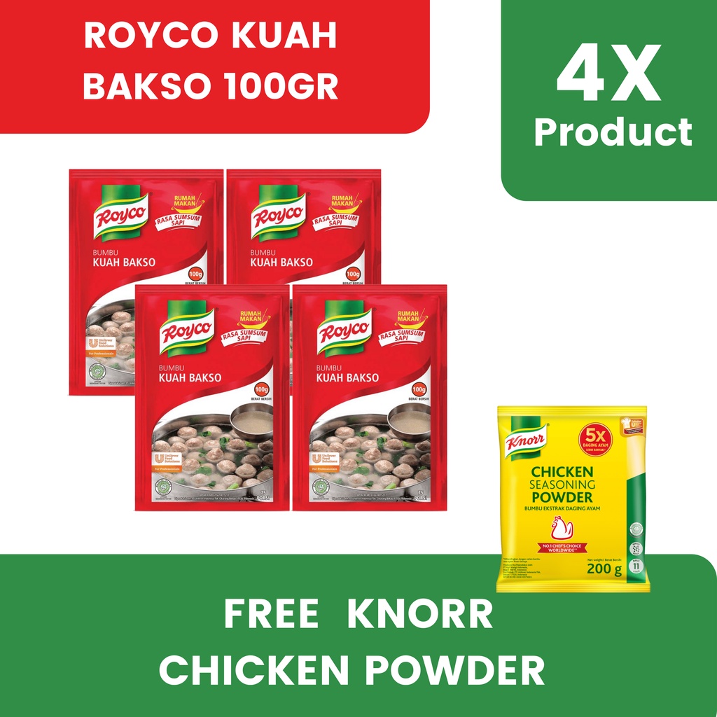 Royco Kuah Bakso 4pcs 100gr Free Knorr Chicken Powder 200g