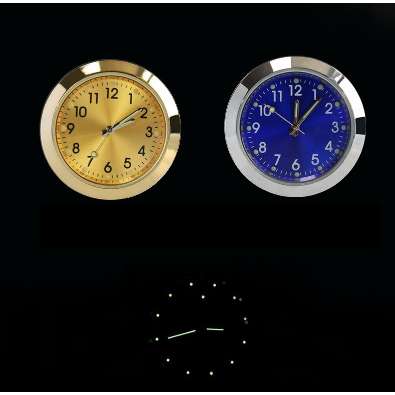 Jam Analog Premium Jepit AC Mobil Warna Gold dan Biru Glow In The Dark