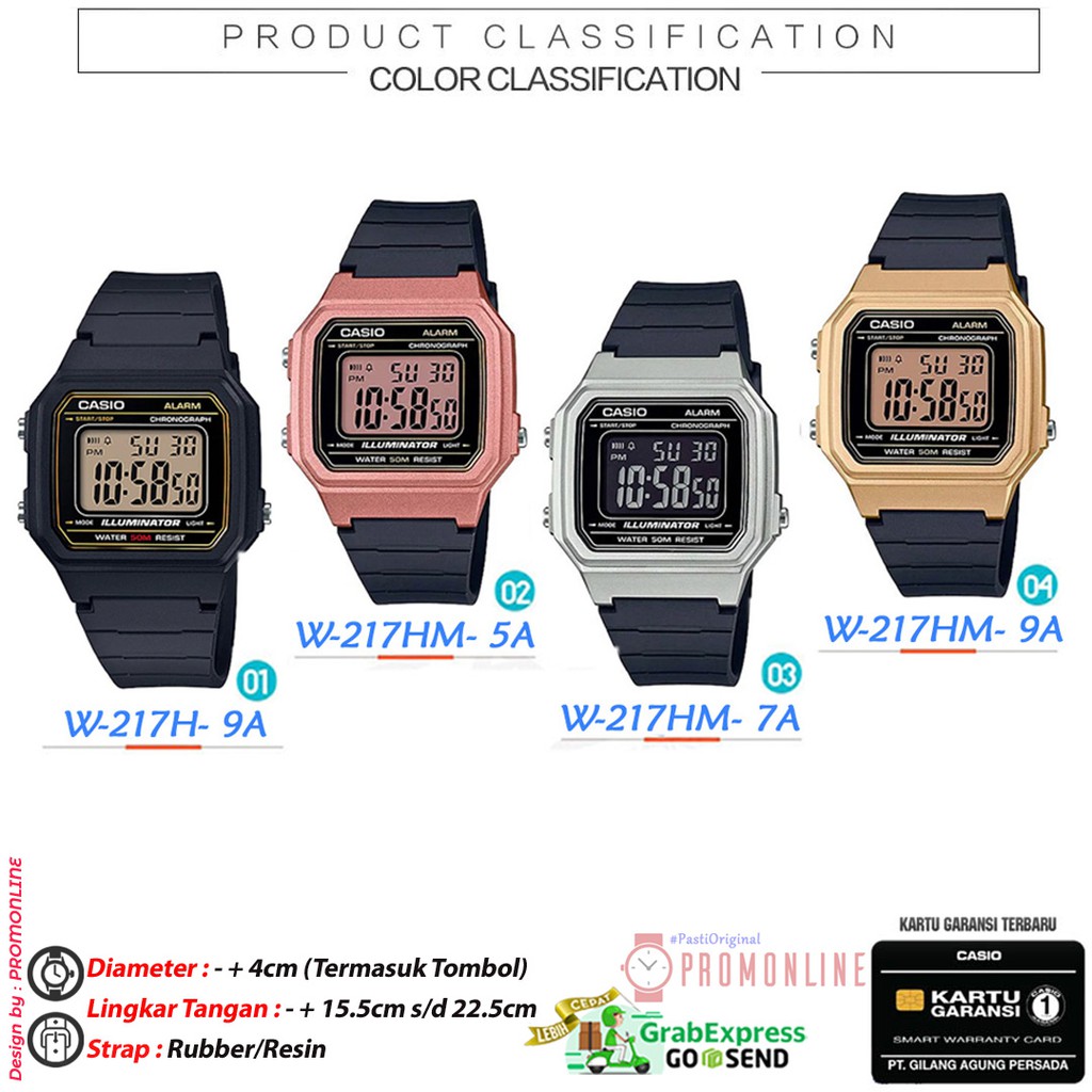 Casio Original W-217HM-5A W217H-9A W218HM W-217HM-7A W217-9A - Jam Tangan Pria Digital Karet