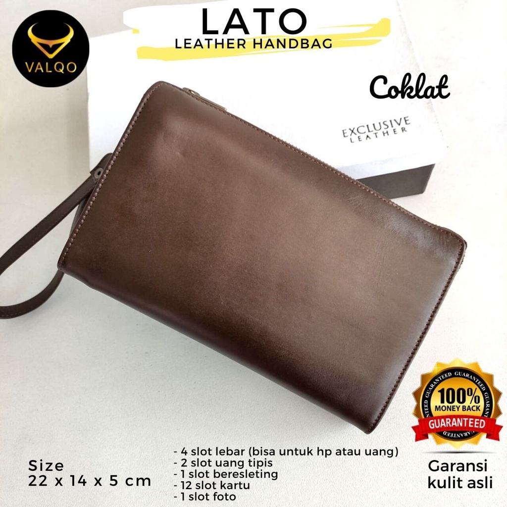 [VALQO] LATO Dompet Kulit Sapi Handbag Pria Wanita Laki Perempuan Tas Tangan