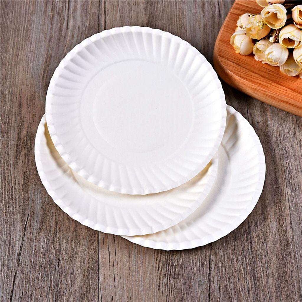 [Elegan] Piring Sekali Pakai Biodegradable 50pcs /pack Putih Untuk BBQ,Wedding,Home Round Paper Material Party Supplies