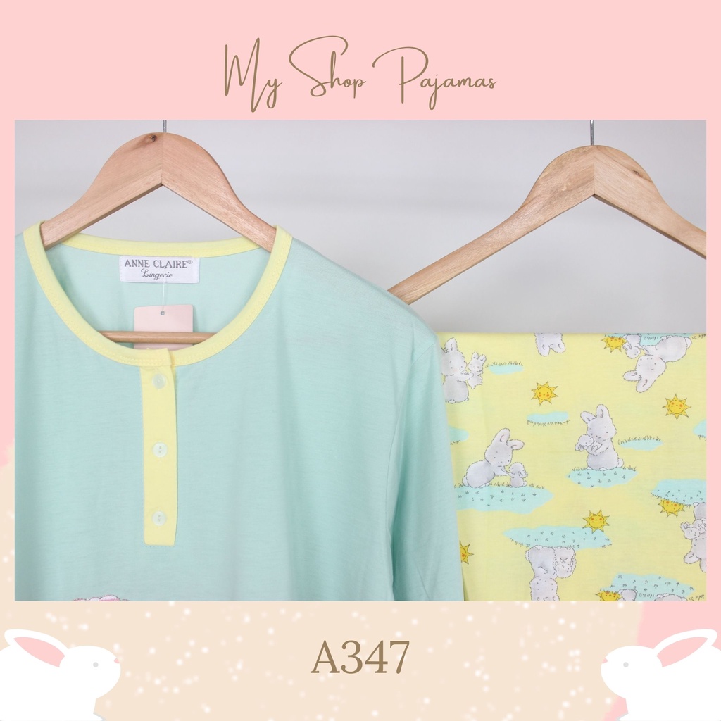 BAJUTIDUR PIYAMA BIGSIZE ALL SIZE JUMBO XL 2L TANGAN LENGAN PENDEK CELANA PANJANG ANNE CLAIRE BABYDOLL SETELAN WANITA DEWASA SLEEPWEAR PAJAMAS CP CPBIG-A347 Hijau