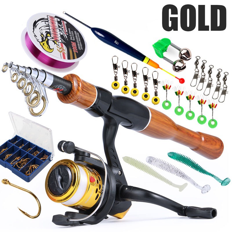 Sougayilang 1.8M Joran Pancing Reel Pancing Set EVA Handle Teleskopik Portabel Fishing Rod Spinning Reel dengan Pancing Lure Aksesoris