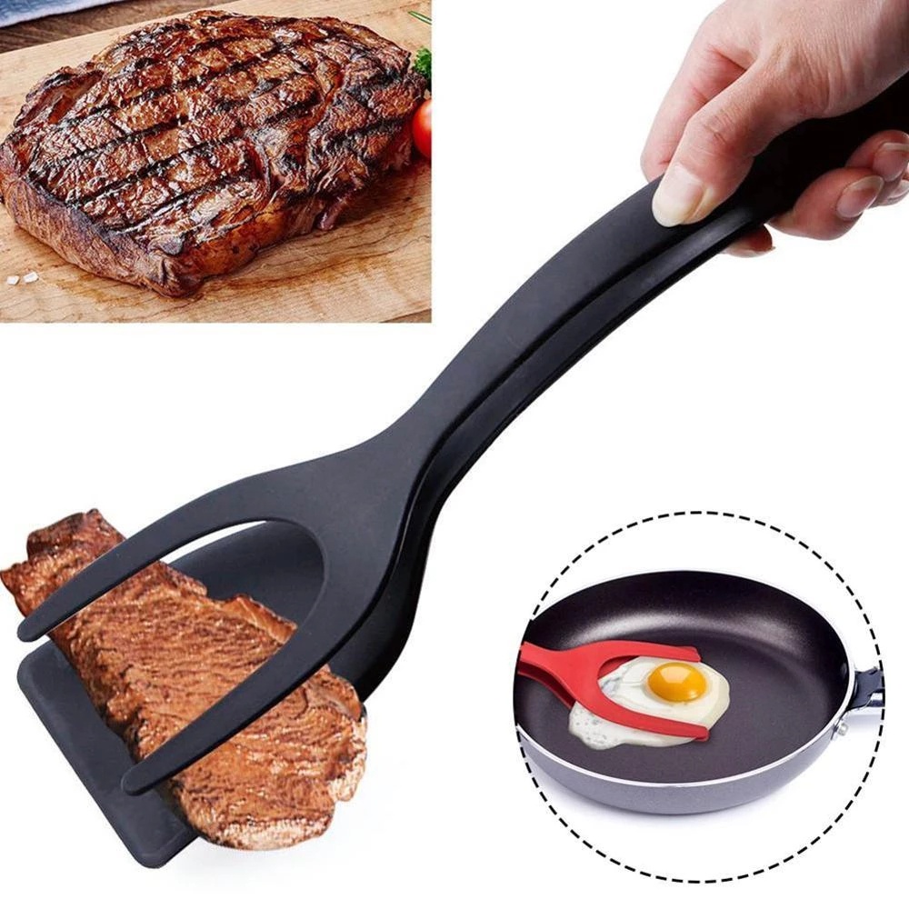 Spatula Penjepit Makanan Telur Goreng Roti Pancake Multifungsi 2 In 1 Bahan Silikon Anti Lengket Untuk Dapur