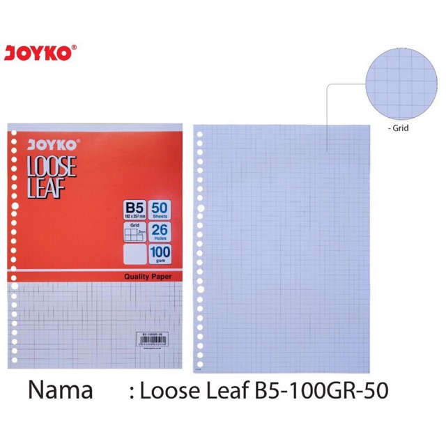 

Loose Leaf Binder B5 50 100gsm Grid / Dotted / Plain Joyko / Isi Binder Kotak Titik polos