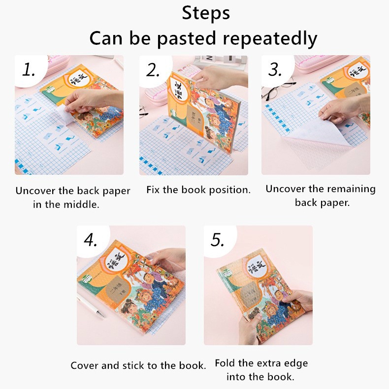 10pcs / Set Case Pelindung Buku Teksbook Transparan Buram Tahan Air Anti slip Ramah Lingkungan Dengan Perekat