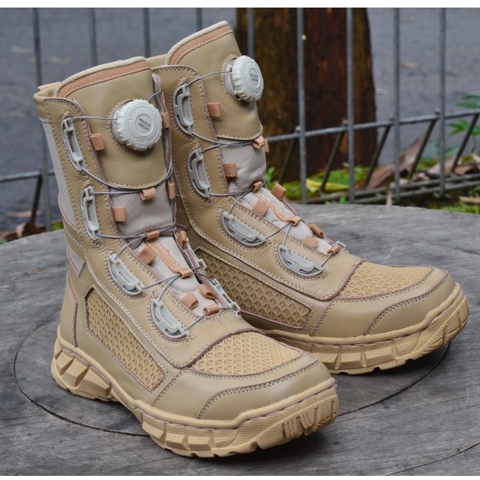 Sepatu PDL Tali Putar Sarang Tawon Kulit Asli Warna Gurun/Cream PDL  Polri Seccurity Satpam Pol Pp