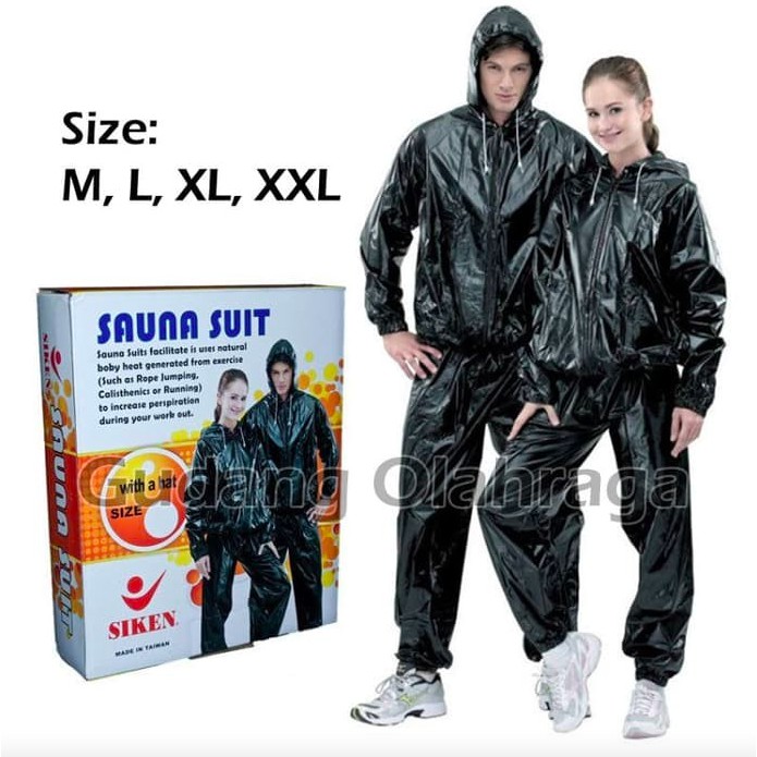 Jaket training baju sweater olahraga sauna suit bahan parasut pembakar lemak pelangsing tubuh badan