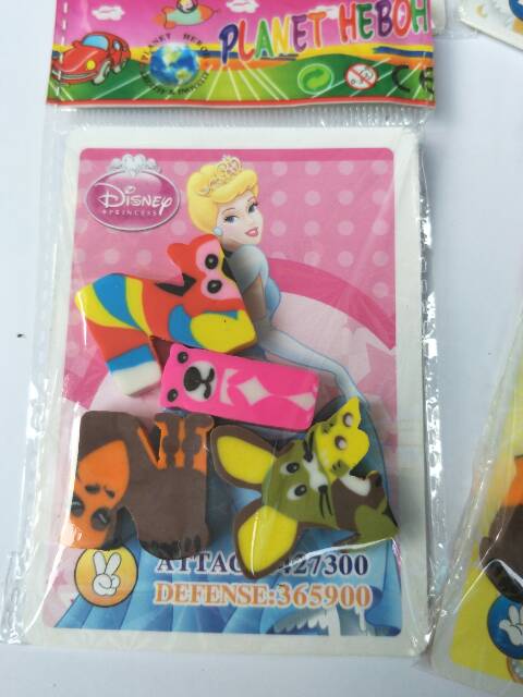 Penghapus Kue/ Huruf Mini Lucu isi 4pcs+Kartu Princess Hologram lucu Murah Suvenir Goodiebag Ultah