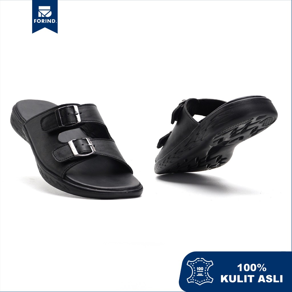 Mozza Black | Sendal Slide Kulit Original Santai Kasual Pria Cowok Sandal Footwear | FORIND x Greata