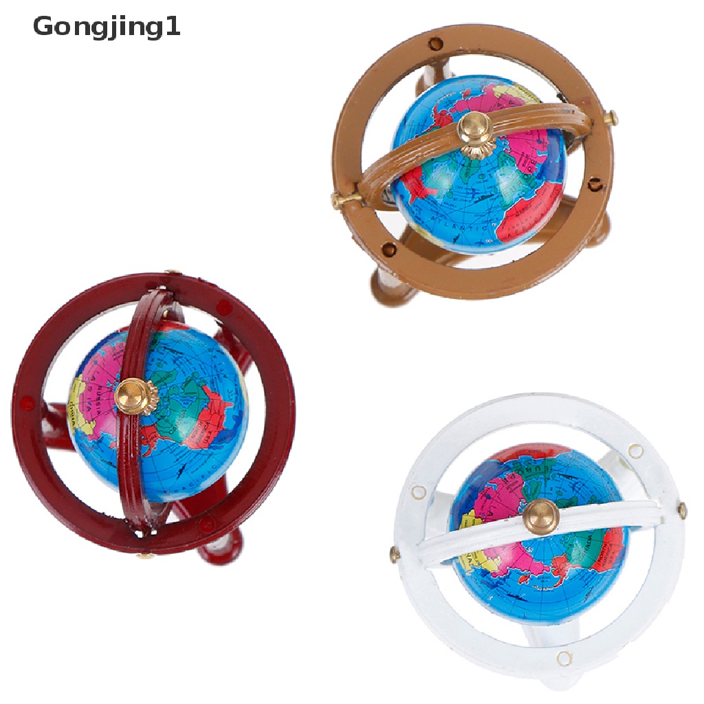 Gongjing1 1Pc Miniatur globe rolling globe Dengan stand Kayu Aksesoris Rumah Boneka 1: 12