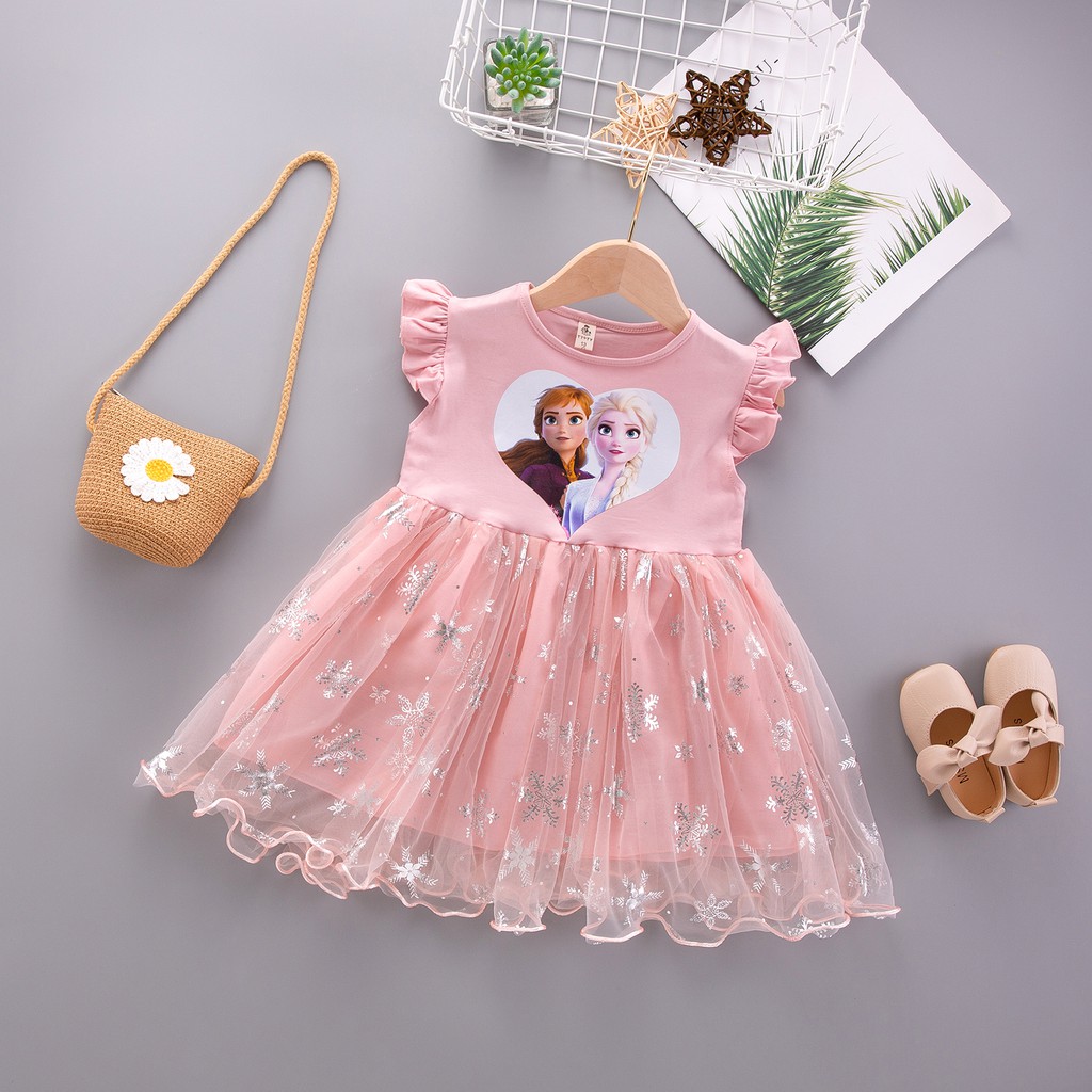 Dress anak perempuan frozen  motif aisha & anna kerudung bahan cotton gaun princess anak cewe import-2