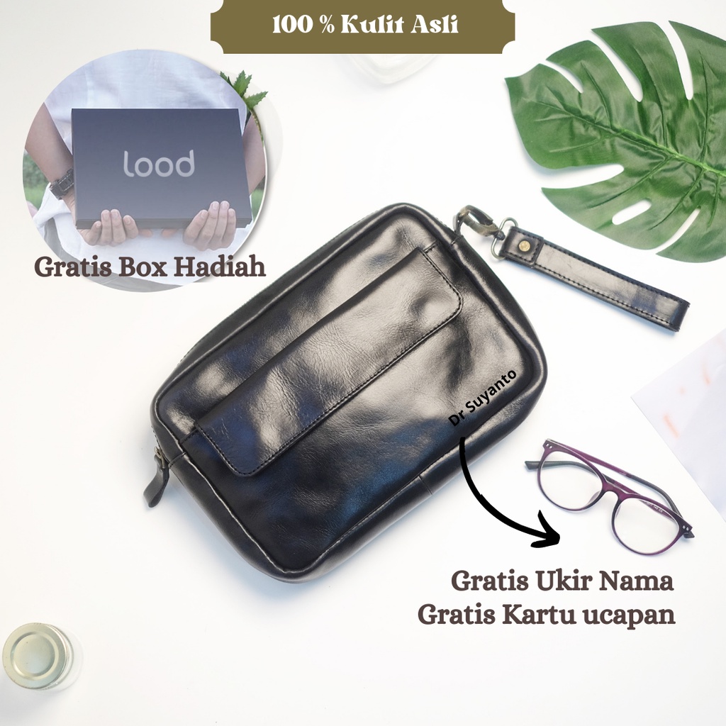 CLUTCH HANDBAG POUCH PRIA KULIT ASLI ORIGINAL 100% PREMIUM TAS TANGAN ROVI   - GRATIS UKIR NAMA