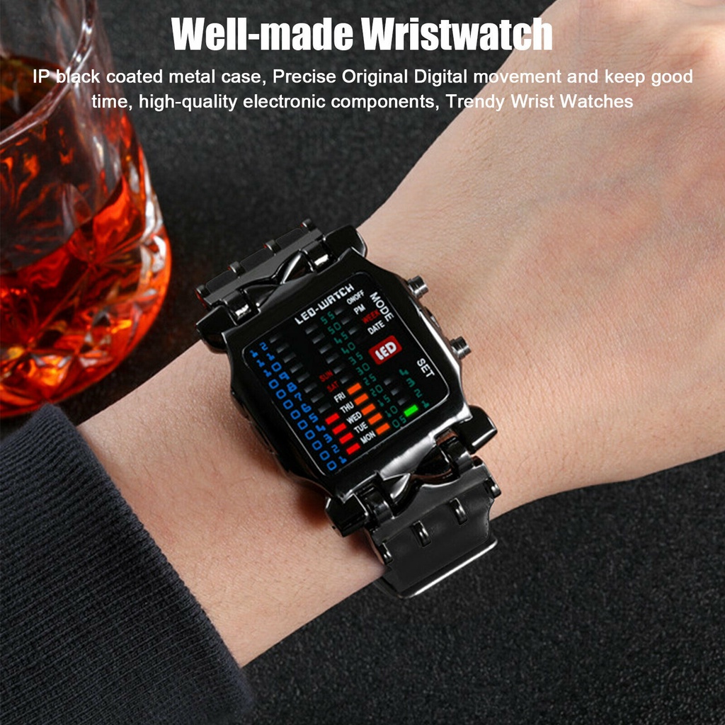 Jam Tangan LED Kotak Biner / Jam Tangan Digital Pria Strap Rubber Keren Berkualitas / Arloji Cowok M