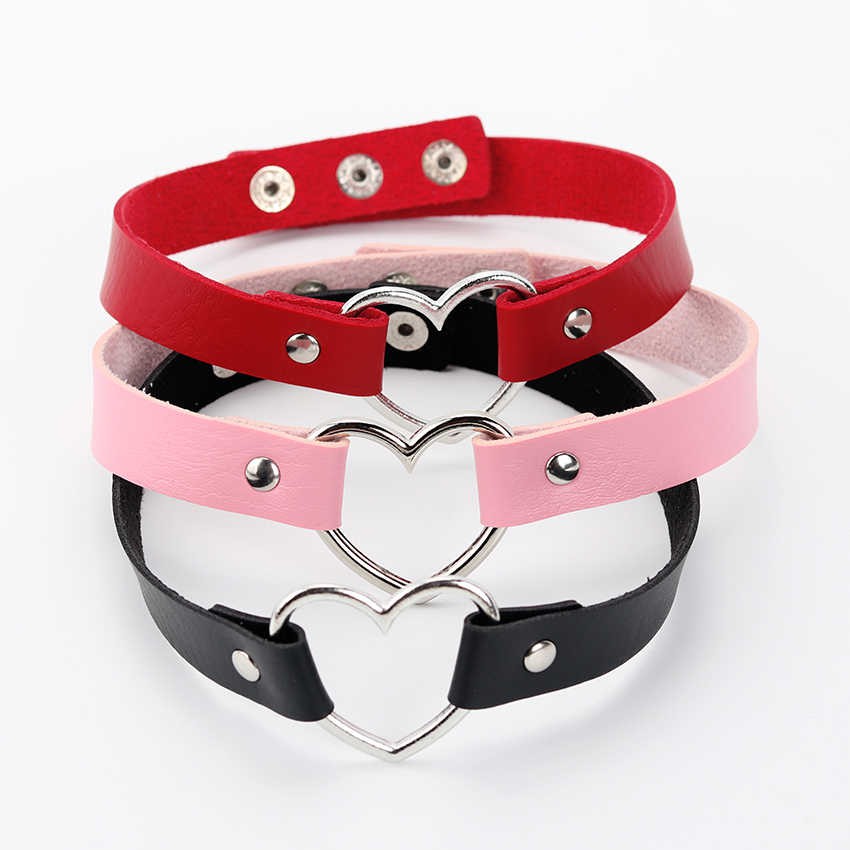 CH-02 kalung choker love heart hati kulit belt gesper pu leather chocker jepang korea punk