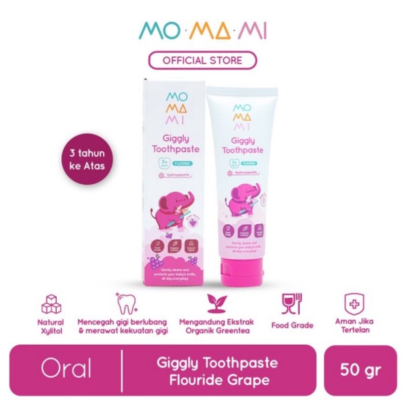 Momami Gigly Toothpaste Fluoride 50 Gr - Pasta Gigi Anak Usia 3+ Tahun