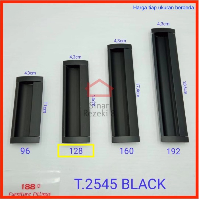 Handle Tanam 2545 HITAM Tarikan Geser Pintu Handel Lemari Aluminium Handel Laci Sliding Minimalis 91