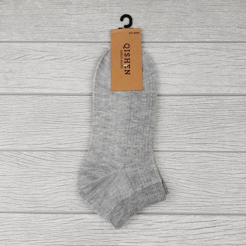 Kaos Kaki Qishen Pendek Polos Katun Mata Kaki Pria Wanita Kualitas Bagus Halus Lembut Nyaman Dipakai Olahraga Sport Kerja Sekolah Kuliah Qshen Tebal Hitam Putih Semata Kaki Import Quality-Abu