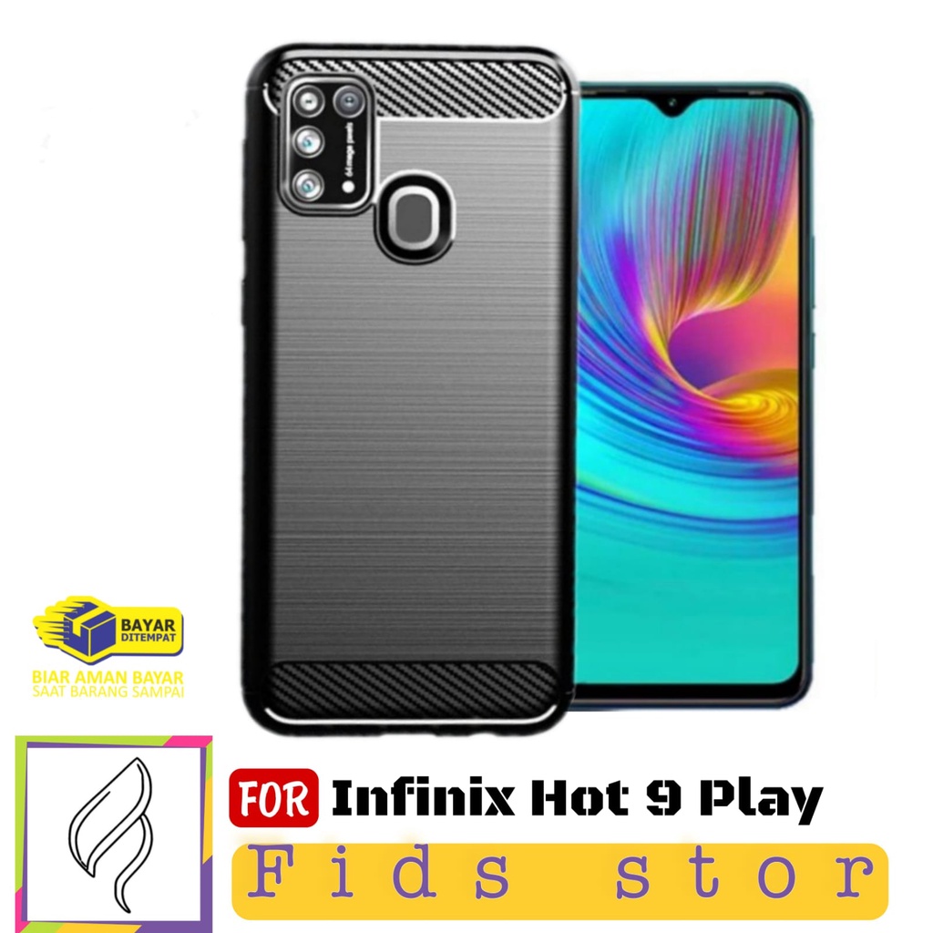 PROMO 2in1 Case Ipaky Carbon Fiber INFINIX Hot 9 Play Free GARSKIN Carbon Flexible Pelindung Belakan