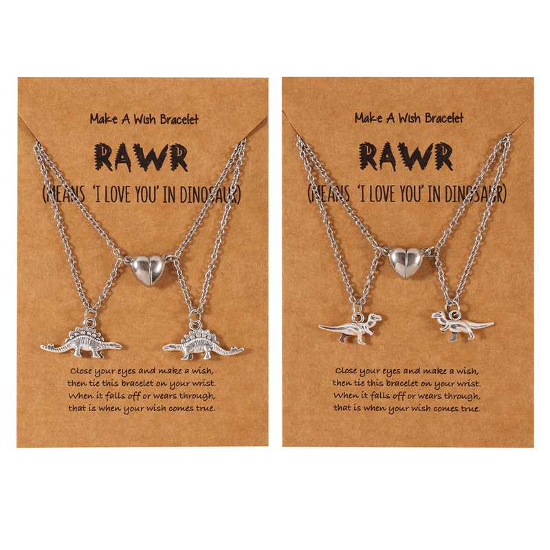 2pcs Kalung Liontin Magnetik Bentuk Hati Dinosaurus Untuk Pria Dan Wanita