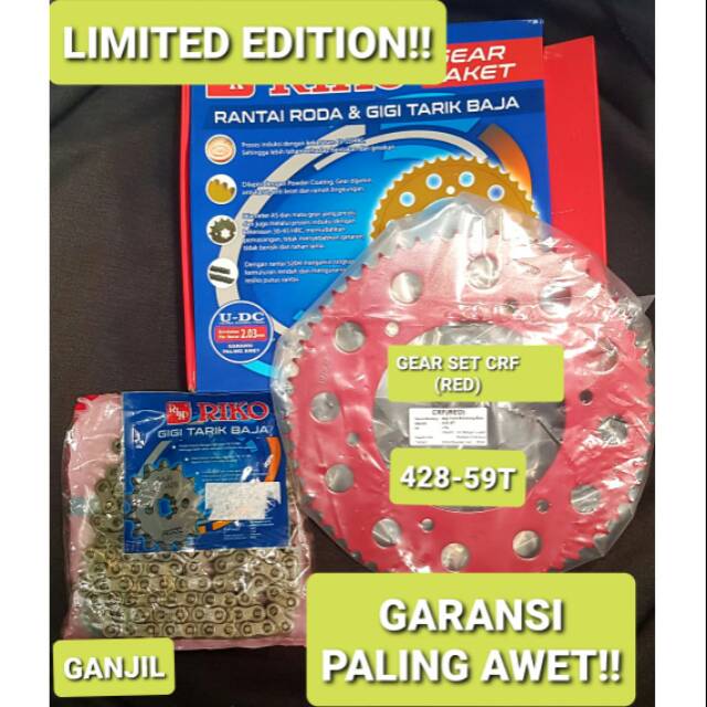 LIMITED EDITION GEAR PAKET/GEAR SET HONDA CRF (RED) RIKO BERKUALITAS TINGGI