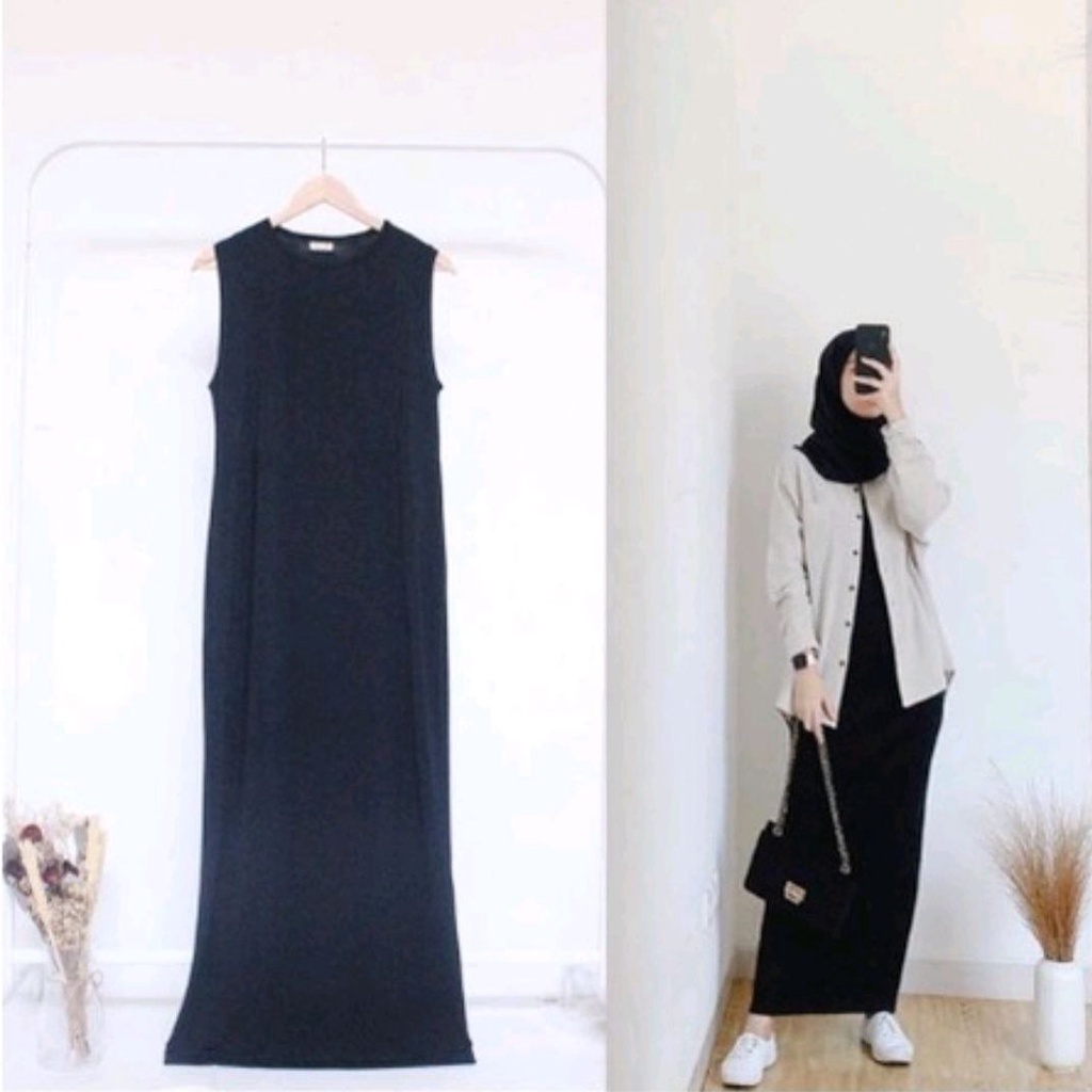 Inner Dress Panjang Bahan Jersey Tanpa Lengan - Iner Gamis Wanita Premium