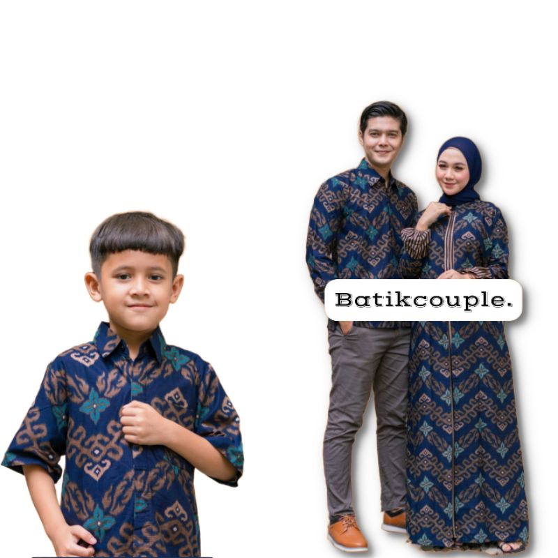 BatikCouple Terbaru 2022 Kemeja Batik motif tenun biru Gamis cardy busui  Kemeja Batik Anak cowok Prabu seno