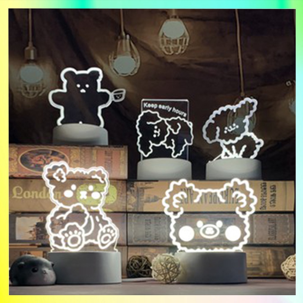 Lampu Meja Led Beruang 3 mode warna Teddy Bear Poodle Cute Ambience Night Lamp Lampu Tidur