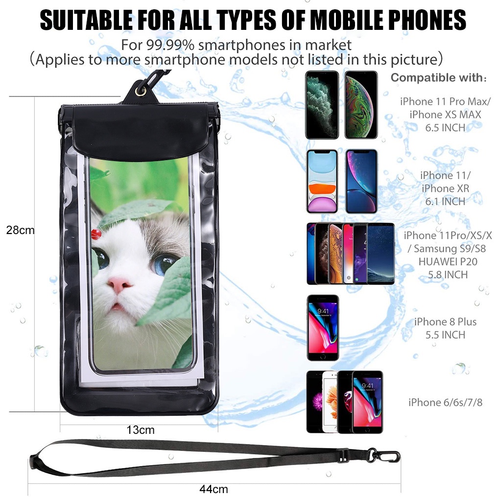 1pc Pouch Cover Handphone Universal Anti Air Transparan Untuk Berenang / Outdoor