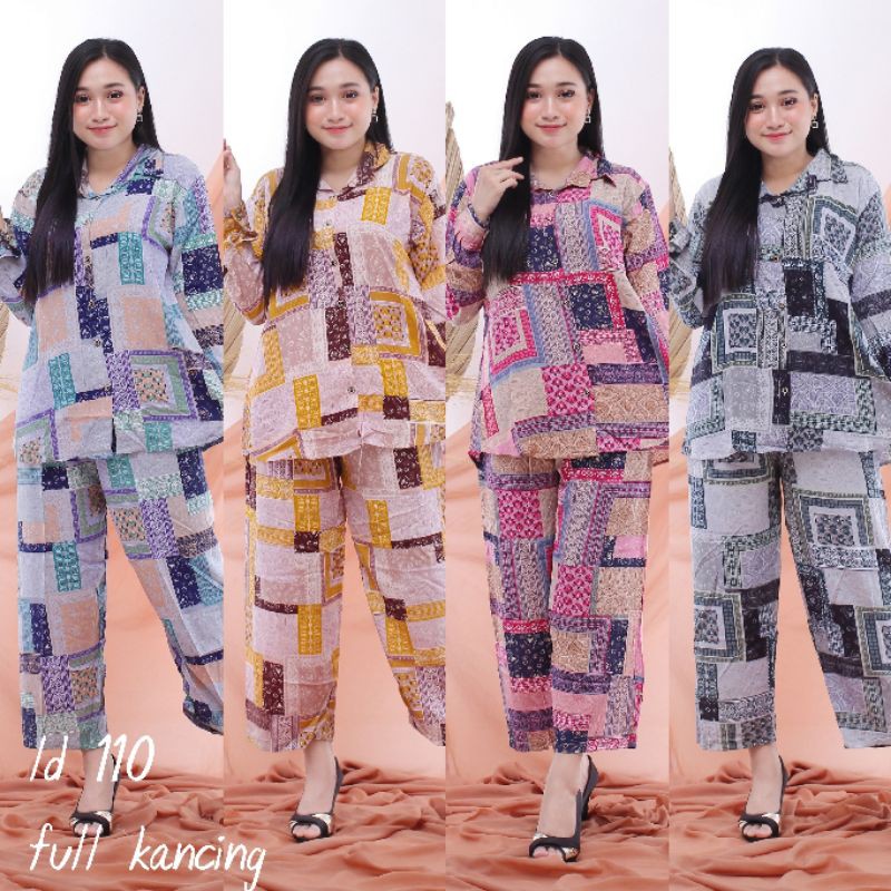 Daily set setelan pajamas / piyama paula syahnaz tie dye abstrak kaktus lengan panjang premium