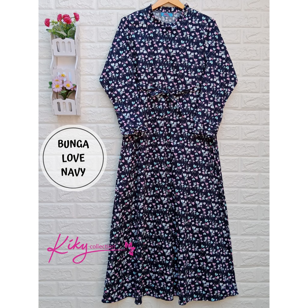 Gamis Katun Jepang Original Motif Bunga Love  Size XL dan  XXXL (jumbo)