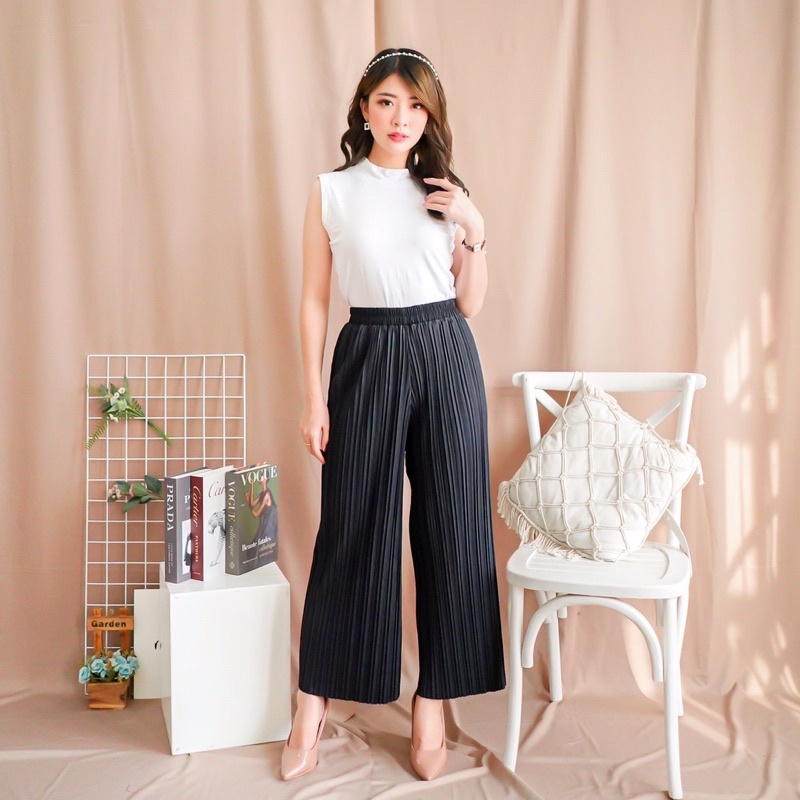 Aimegallery Milano Pleated Pants Celana Kulot Highwaist Plisket Wanita
