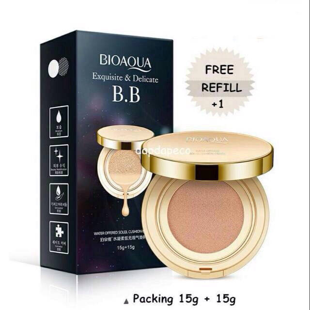 [ORI] Bioaqua Cushion BB Cream + Refill  Hydrating Soft &amp; Flawless Air Menjaga Make Up Tetap Cantik Seharian - BPOM 30 gr