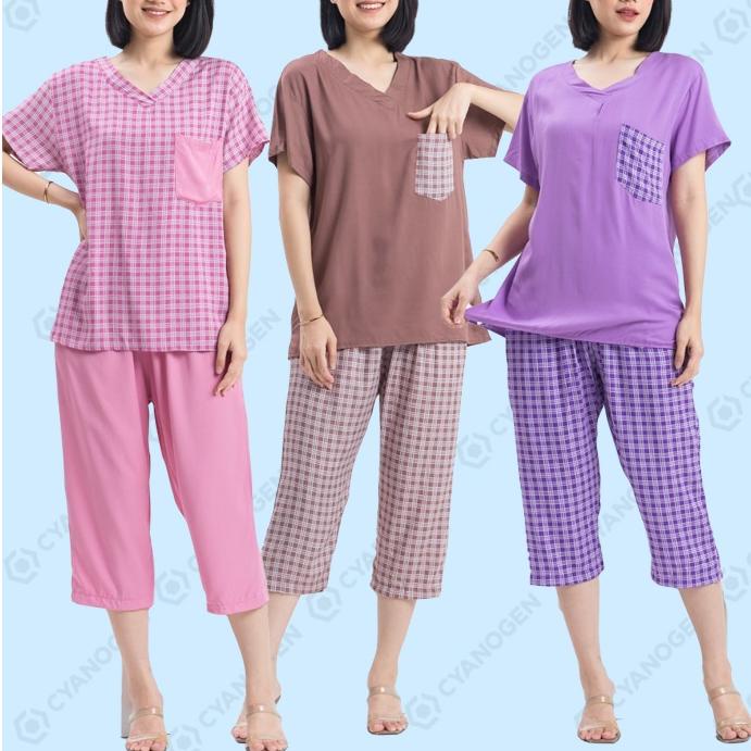 ☺ PDK MV Setelan Baju Tidur Piyama Piama Wanita Dewasa Celana 7/8 Sleep Wear Bahan Katun Rayon One S