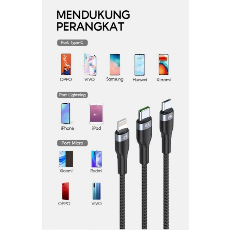 Vivan VYT120 3in1 Flash Charging Data Cable