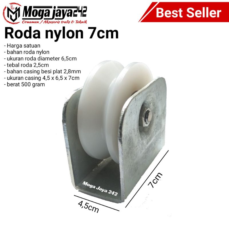 roda pintu pagar nilon 7cm roda gerbang nylon