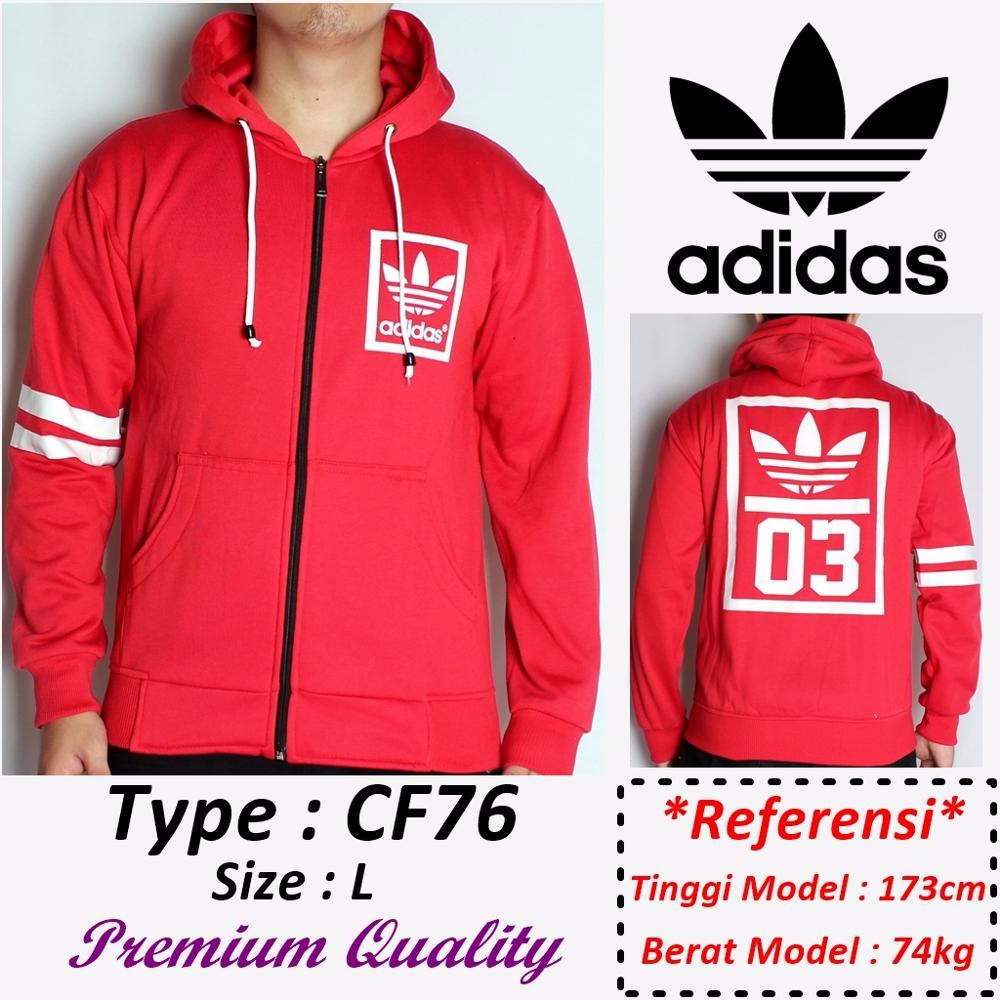 Jaket Motor Harian Adidas Hoodie warna merah putih CF76 R61