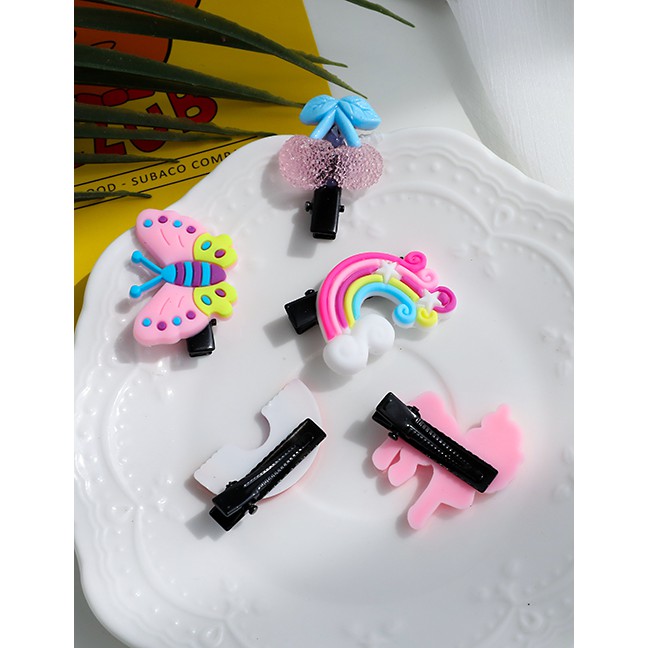 LRC Jepit Rambut Fashion Color Alloy Soft Pottery Poached Egg Rainbow Butterfly Duckbill Clip K8585