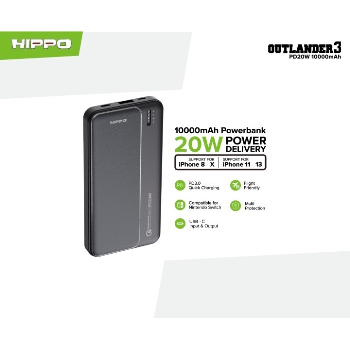 Hippo Power Bank Outlander 3 PD 10000 - 20000 Mah PD Fast Charging