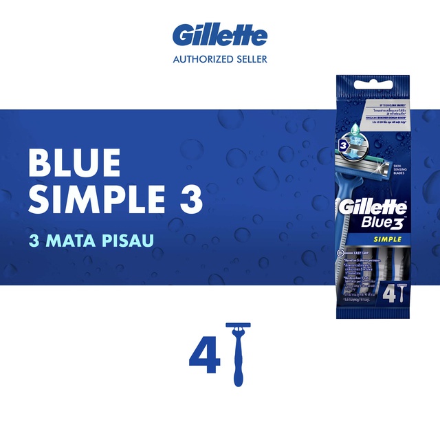 Gillette Alat Cukur Blue Simple 3 Razor Pisau Cukur Isi 4