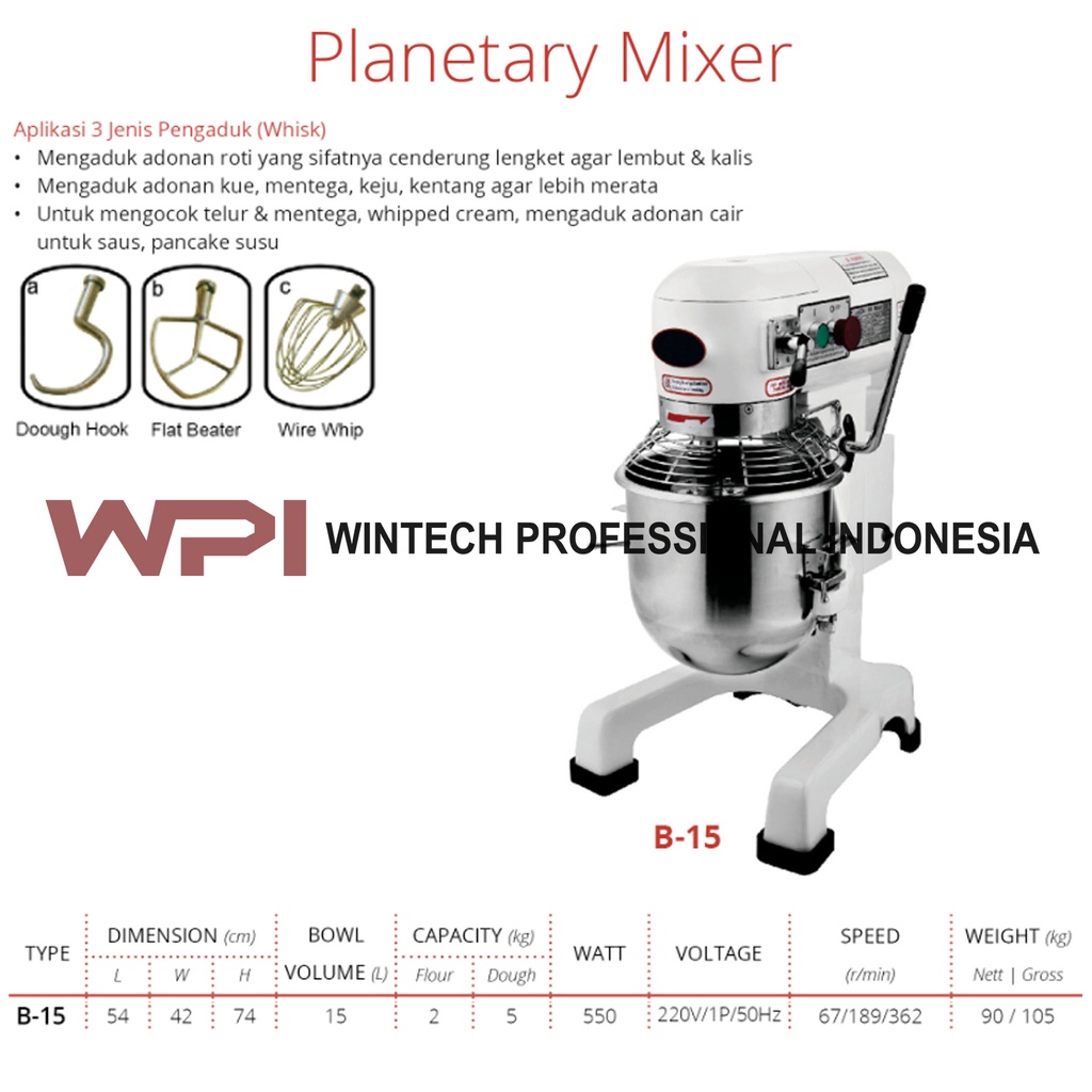 Jual Getra B-15 Planetary Mixer 15 Liter / Mixer Roti & Kue Dengan 3 ...