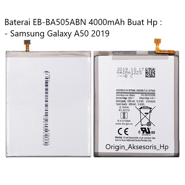 Original Baterai EB-BA505ABN Buat Handphone Samsung Galaxy A50 2019 dc 88