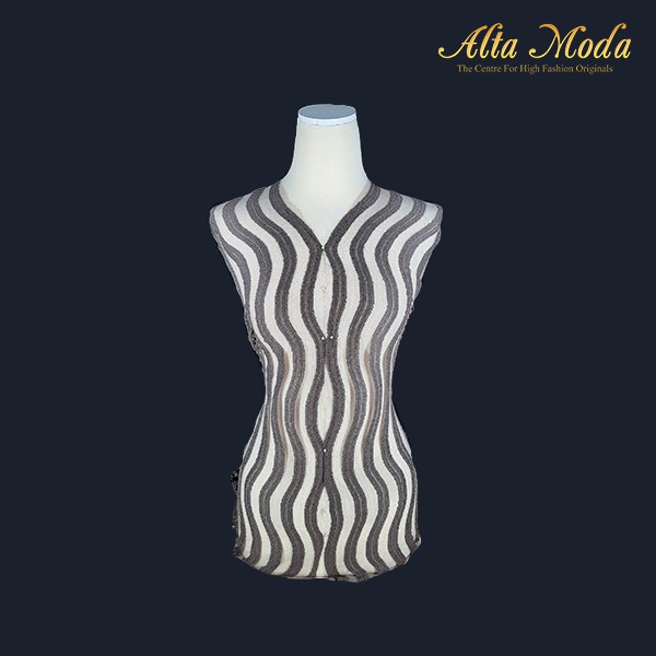 

Alta Moda Brokat Perancis Abstract Stripe Dark Silver