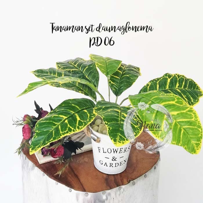 RESTOK  TANAMAN AGLONEMA ARTIFICIAL HIJAU KUNING / DAUN AGLONEMA PALSU + POT BERKUALITAS
