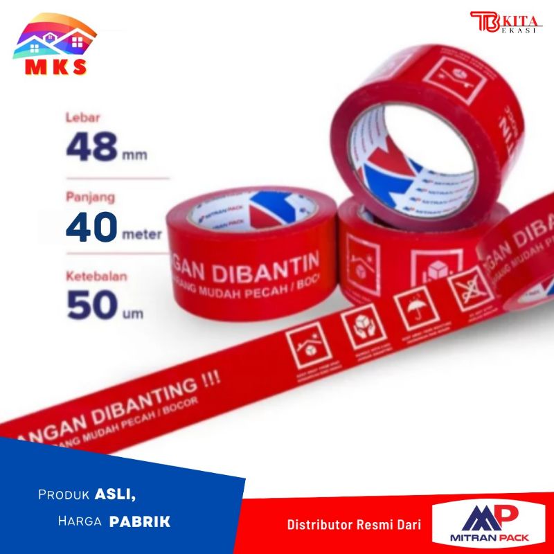 

LAKBAN MITRAN PACK 40 METER/ ISOLASI FRAGILE 40 METER/ LAKBAN JANGAN DIBANTING/ MITRAN PACK