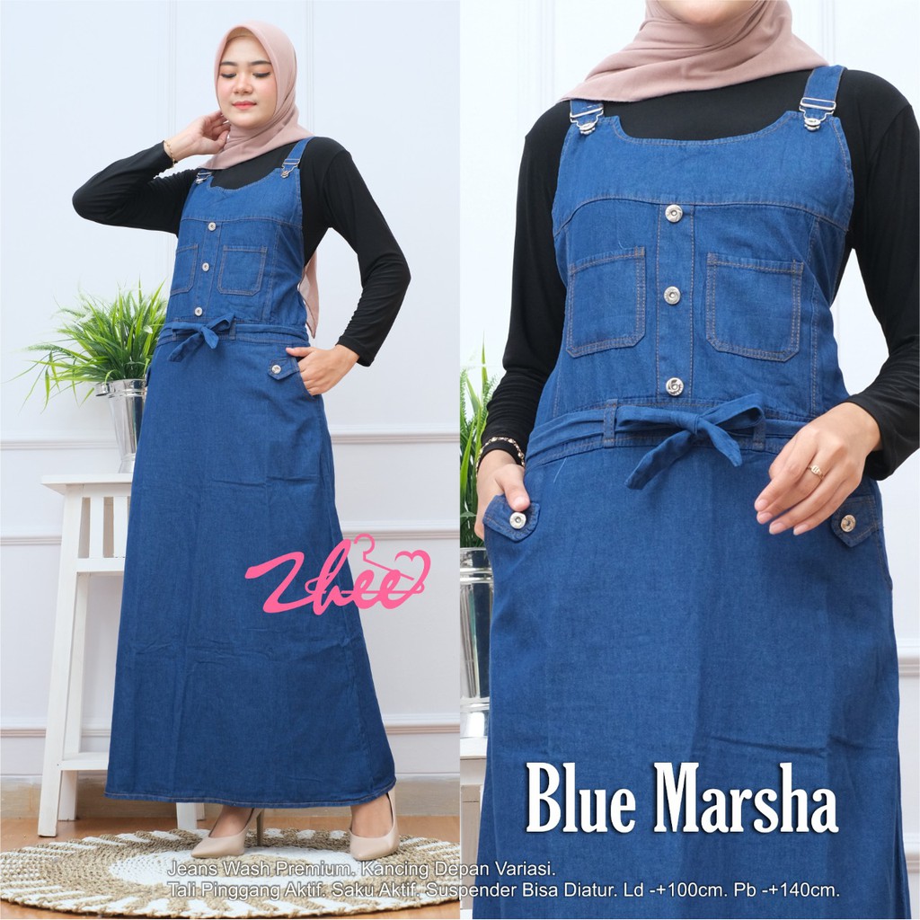 Denim Overall Tali Pinggang Aktif | Baju Kodok Jeans Premium Kancing Depan Variasi | Jins Wanita