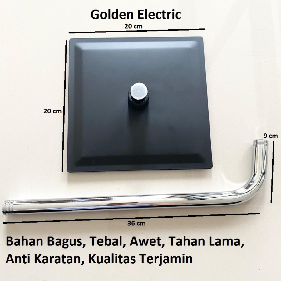 Rain Shower Head Wall Mandi Tembok Stainless Steel Kepala Kotak Hitam Bulat Silver