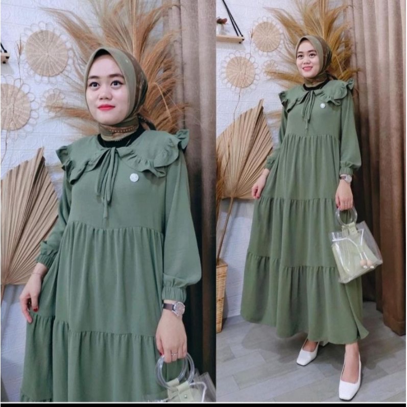 [FASHION MUSLIM] GAMIS LIVY NAURA/CRINGKEL AIRFLOW PREMIUM/GAMIS PUTIH/KERAH KOREA /JUMBO/TERLARIS/G